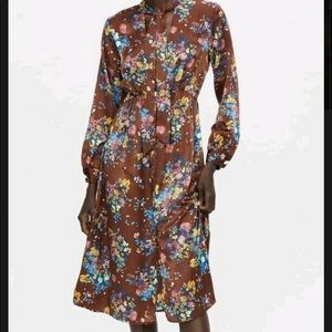 Zara Brown Floral Midi Dress